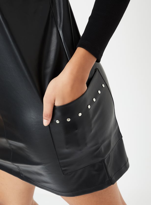 Girls Solid Pinafore Dress with T-shirt