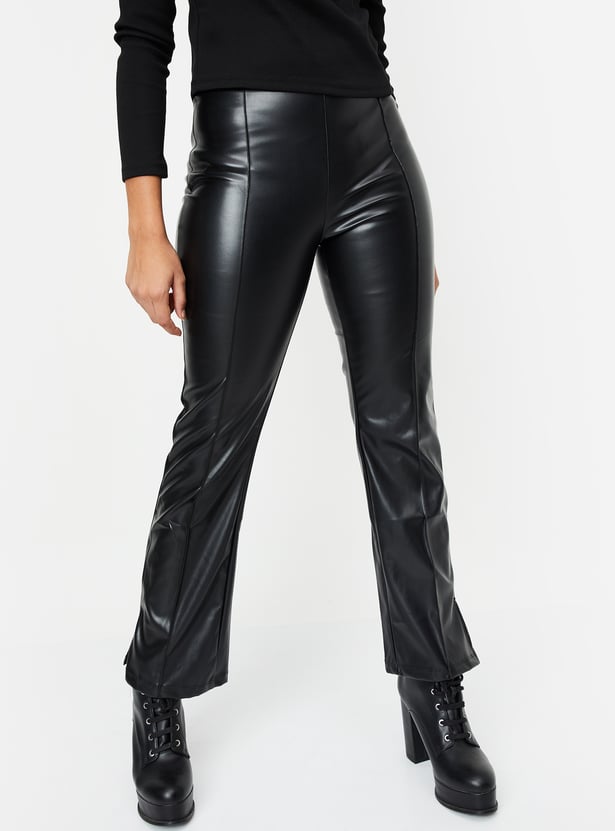 Girls Solid Coated Trousers