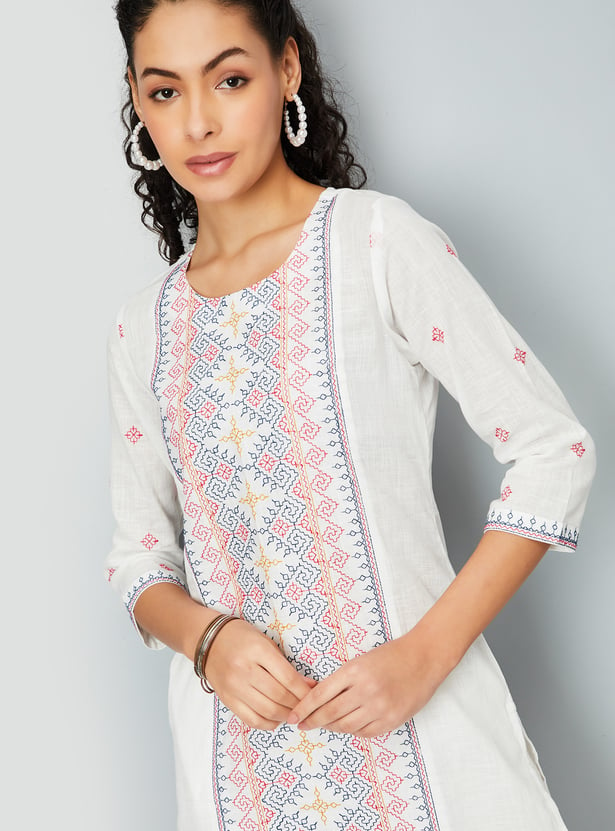 Women Embroidered Straight Kurta