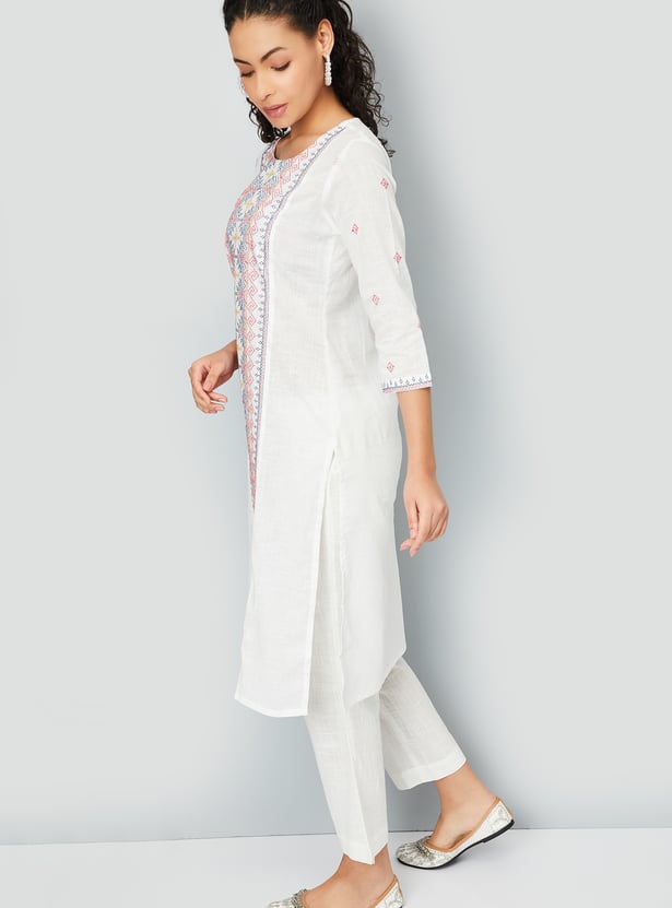 Women Embroidered Straight Kurta