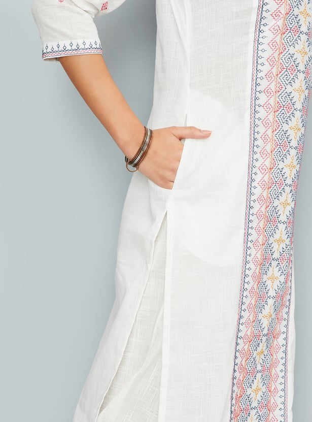 Women Embroidered Straight Kurta