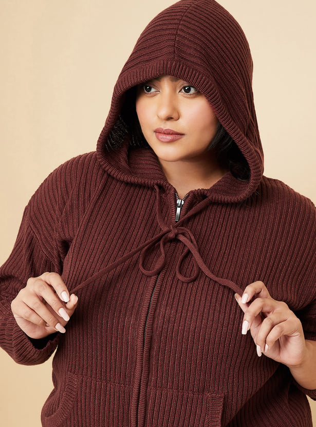 Women Ribbed Hooded Sweater