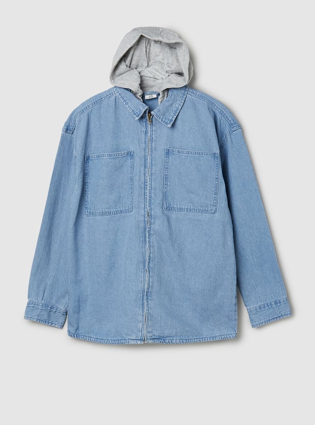 Supreme Fleece Hooded Denim Shirt Blue M Supreme Supreme Fleece