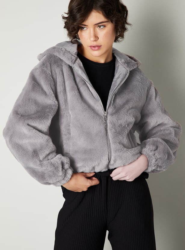 Women Faux Fur Hooded Jacket