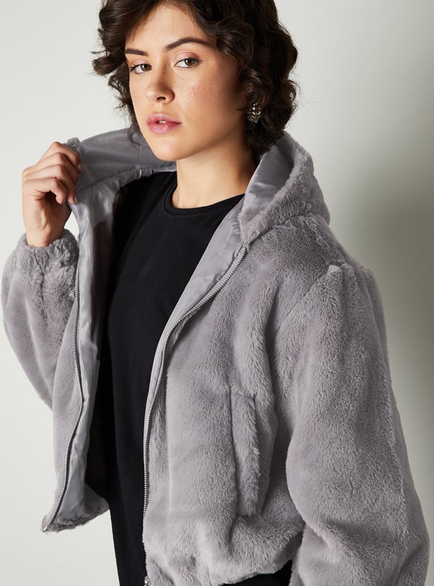 Women Faux Fur Hooded Jacket