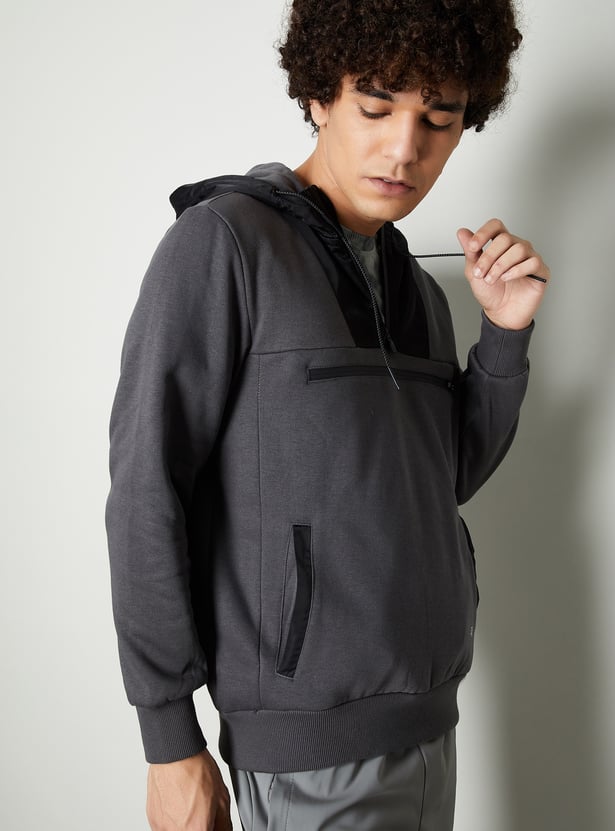 Men Colourblock Hooded Sweatshirt