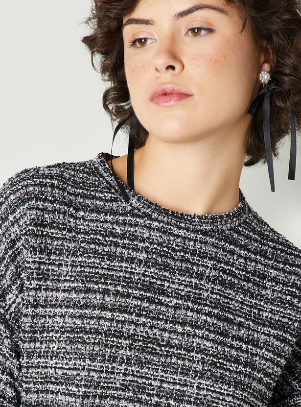 Women Tweed Textured Drop Shoulder Top