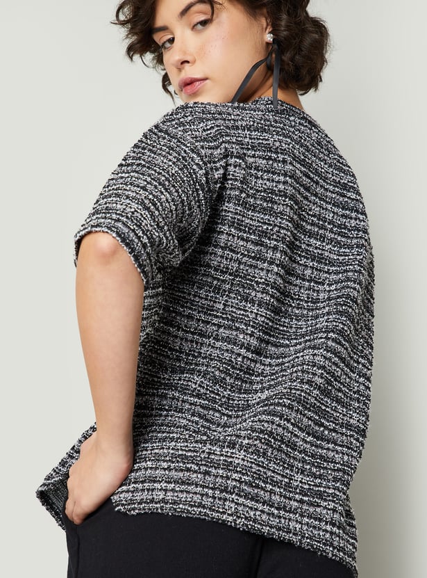 Women Tweed Textured Drop Shoulder Top