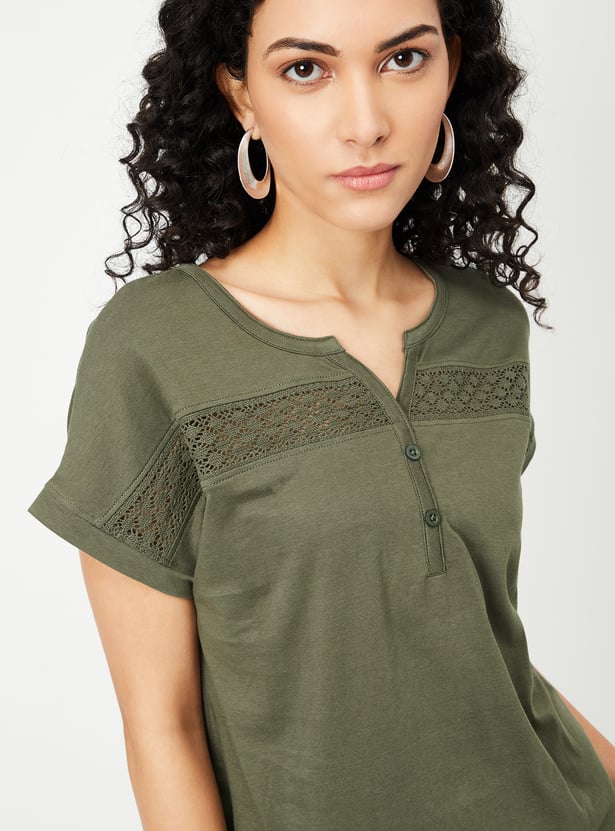 Women Lace Detail T-shirt