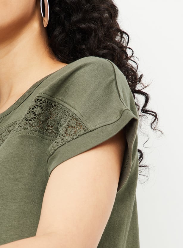 Women Lace Detail T-shirt