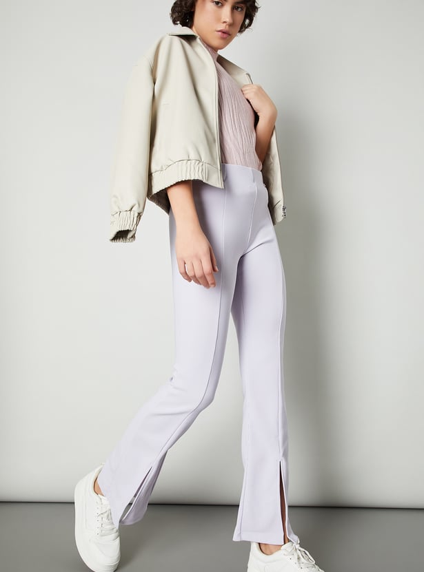 Women Ribbed Kick Flare Trousers