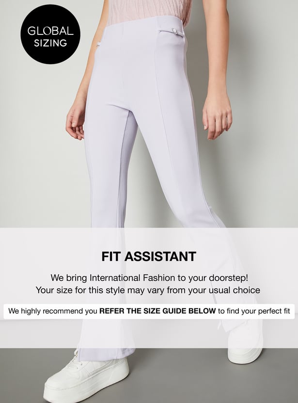 Women Ribbed Kick Flare Trousers