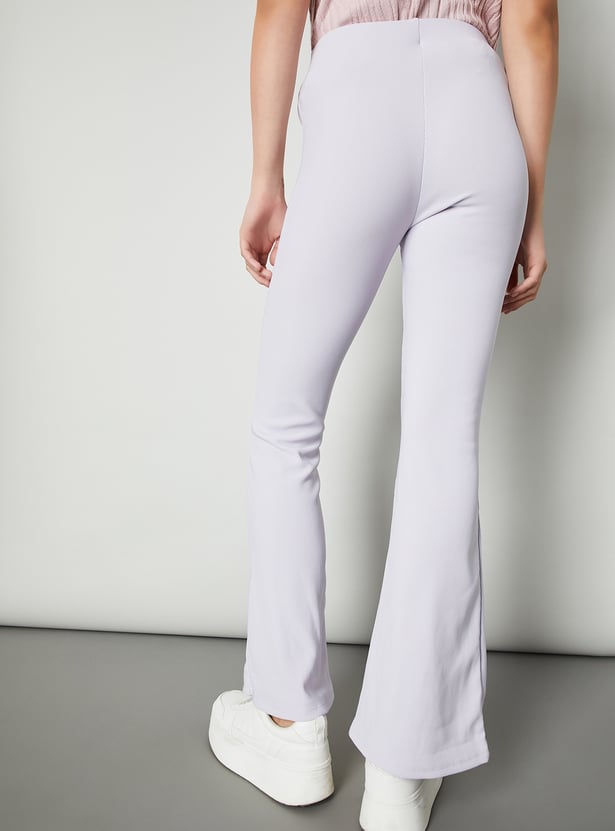 Women Ribbed Kick Flare Trousers