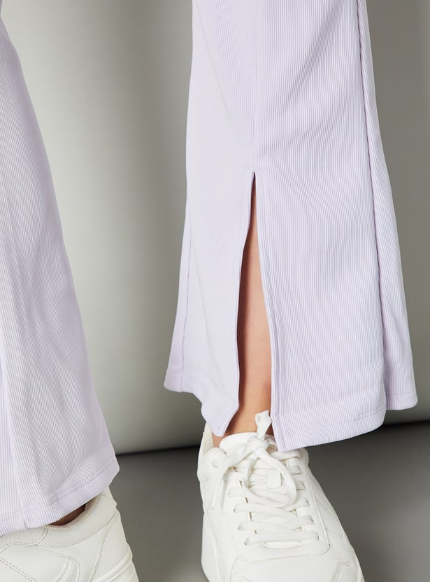 Women Ribbed Kick Flare Trousers