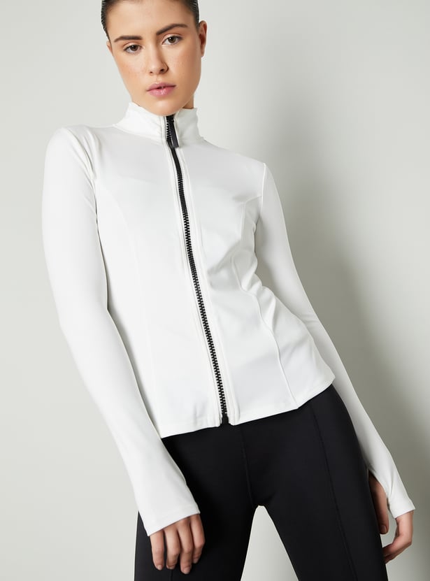 Women Solid Stand Collar Jacket