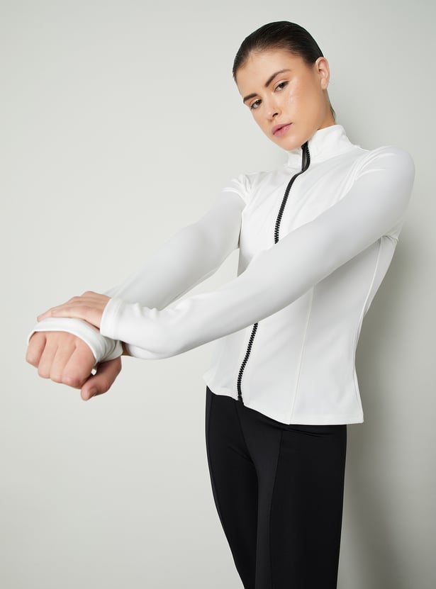 Women Solid Stand Collar Jacket