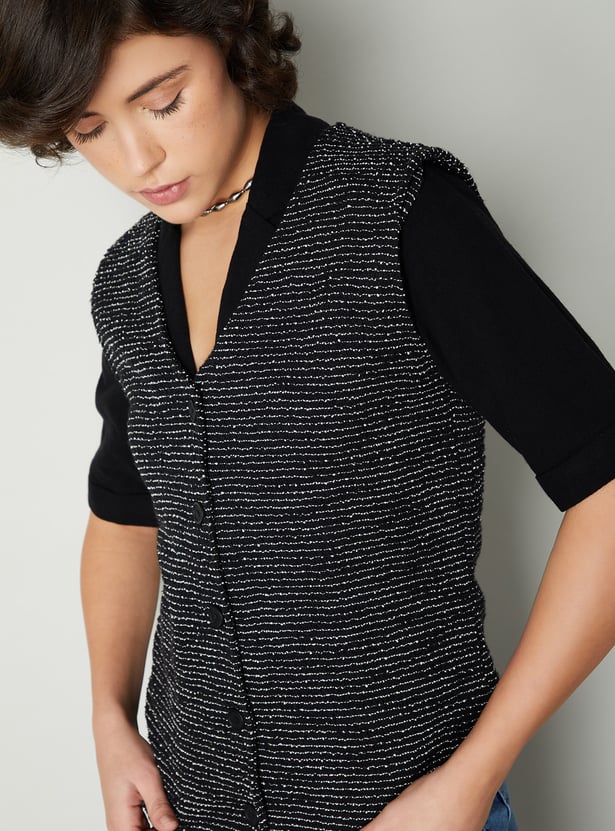 Women Textured Tweed Waistcoat