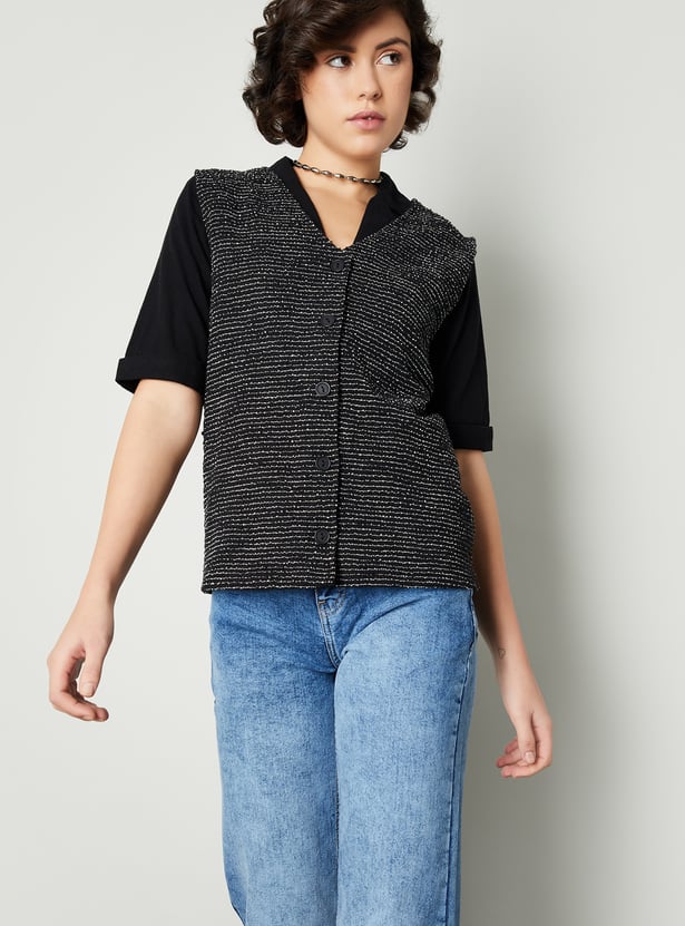 Women Textured Tweed Waistcoat