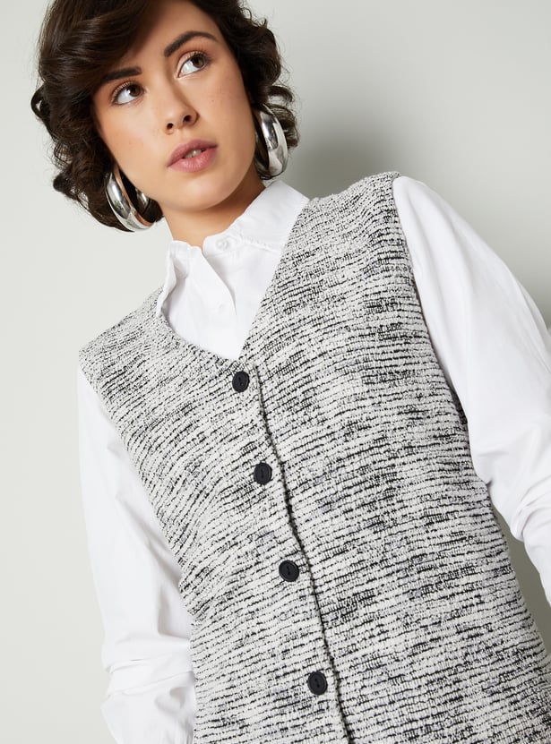 Women Textured Tweed Waistcoat