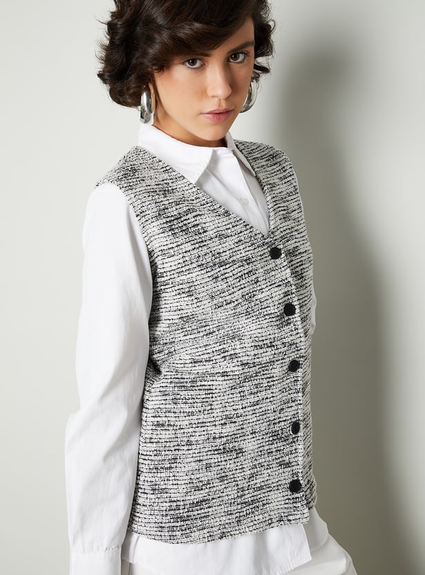 Women Textured Tweed Waistcoat