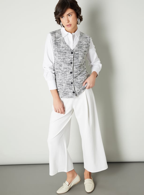 Women Textured Tweed Waistcoat