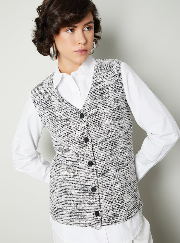 Women Textured Tweed Waistcoat