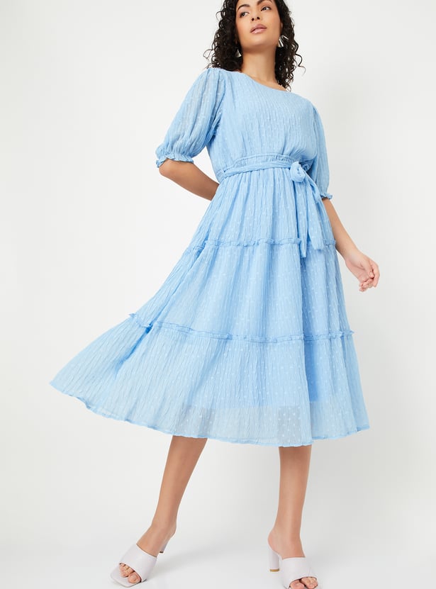 Women Dobby Woven Tiered Dress