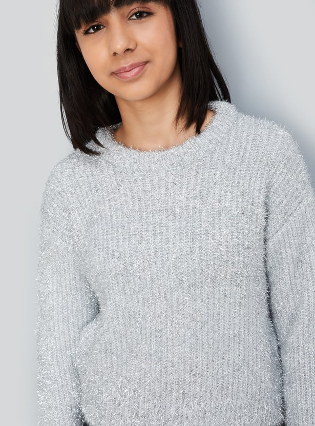 Buy Girls Metallic Fuzzy Sweater Online at just