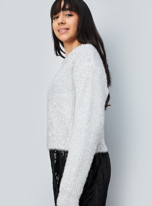 Girls Metallic Fuzzy Sweater