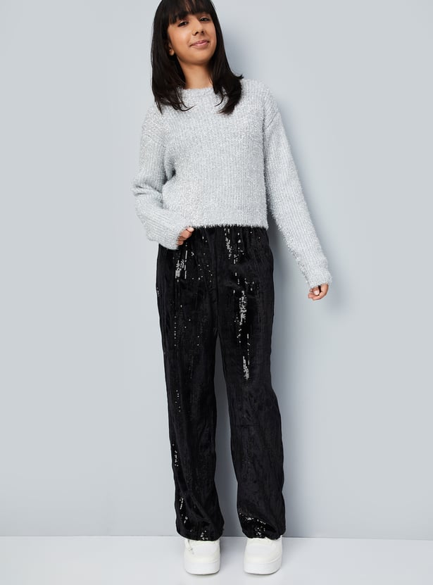 Girls Metallic Fuzzy Sweater