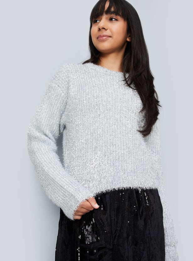 Girls Metallic Fuzzy Sweater