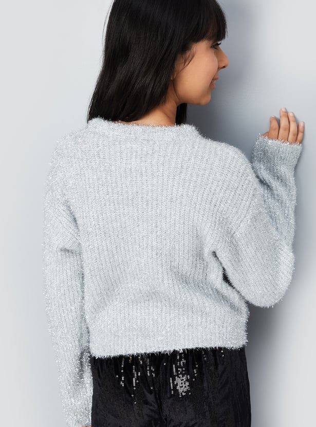 Girls Metallic Fuzzy Sweater