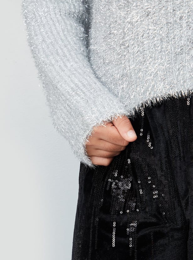 Girls Metallic Fuzzy Sweater