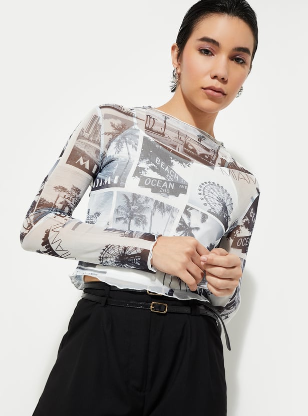 Buy URB_N Women Printed Mesh Top with Camisole Online at