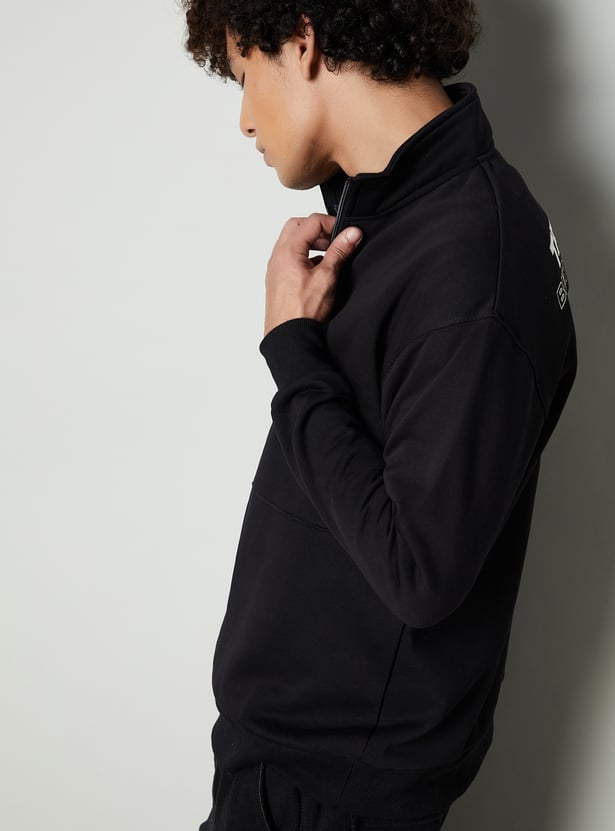 Men's Off White Mock Collar Ribbed Sweatshirt