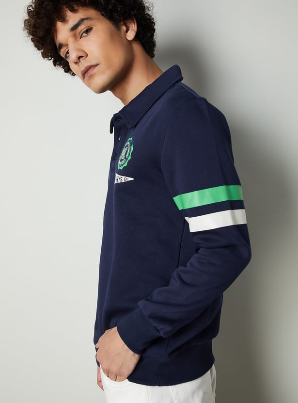 Men Striped Polo Sweatshirt