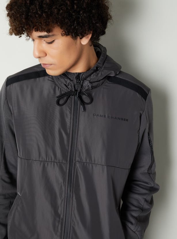 Men Solid Hooded Jacket