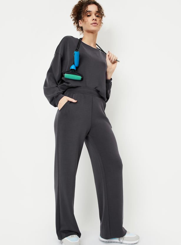 Women Solid Wide Leg Athleisure Track Pants