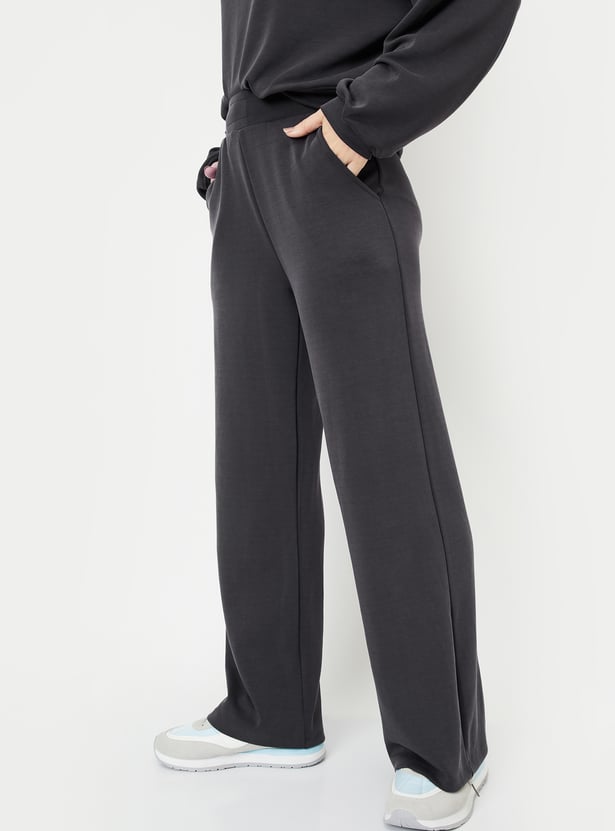 Women Solid Wide Leg Athleisure Track Pants