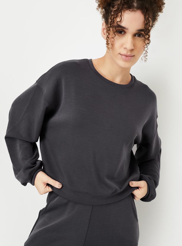 Women Boxy Fit Solid Sweatshirt