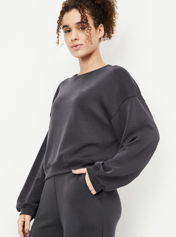 Women Boxy Fit Solid Sweatshirt