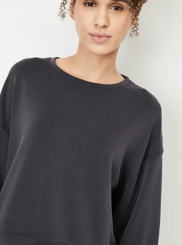 Women Boxy Fit Solid Sweatshirt