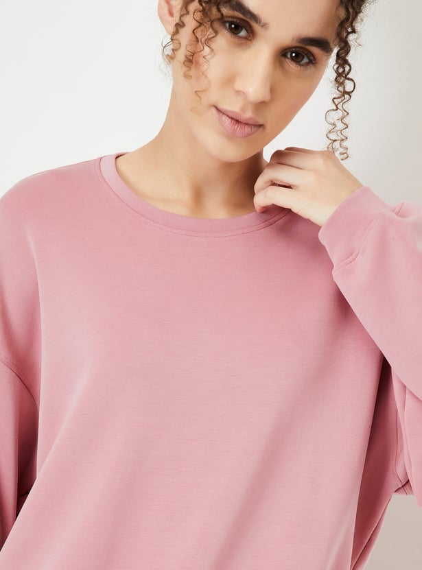 Women Boxy Fit Solid Sweatshirt