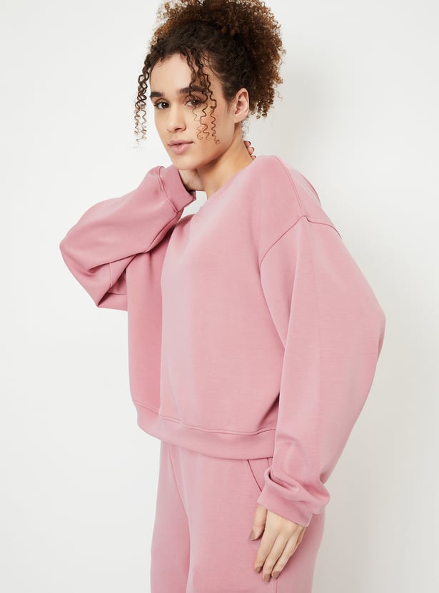Women Boxy Fit Solid Sweatshirt