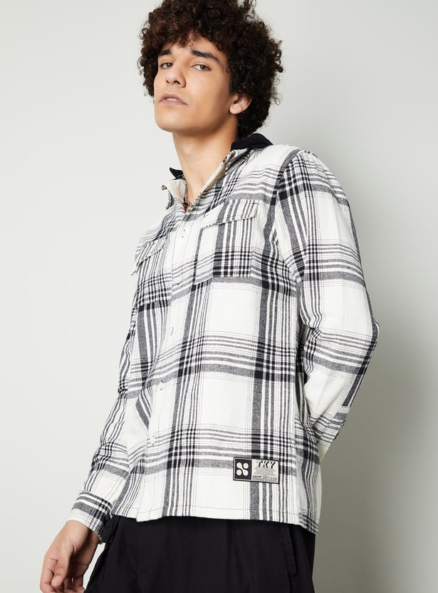 Men Plaid Relaxed Fit Shirt with Hood