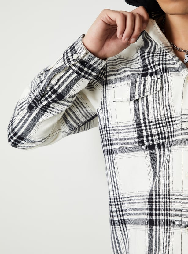 Men Plaid Relaxed Fit Shirt with Hood