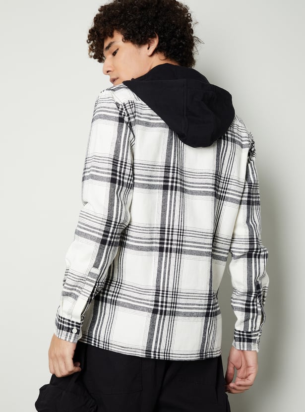 Men Plaid Relaxed Fit Shirt with Hood