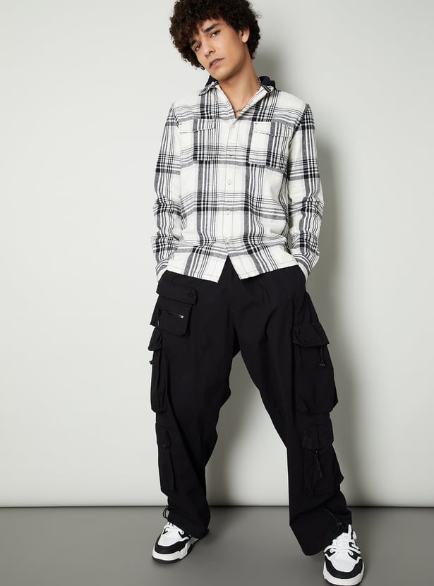 Men Plaid Relaxed Fit Shirt with Hood