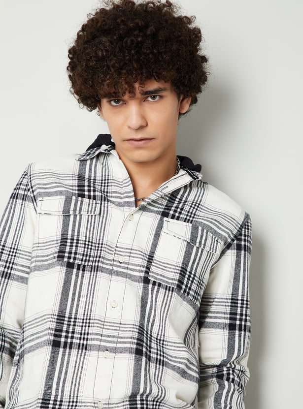 Men Plaid Relaxed Fit Shirt with Hood