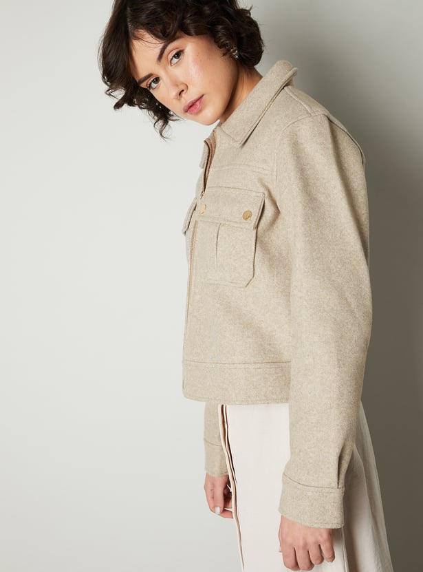 Women Textured Crop Jacket